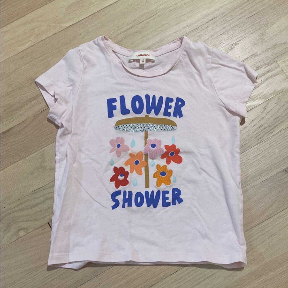 Catimini size 4 Pink Short Sleeve Tee Floral Delight